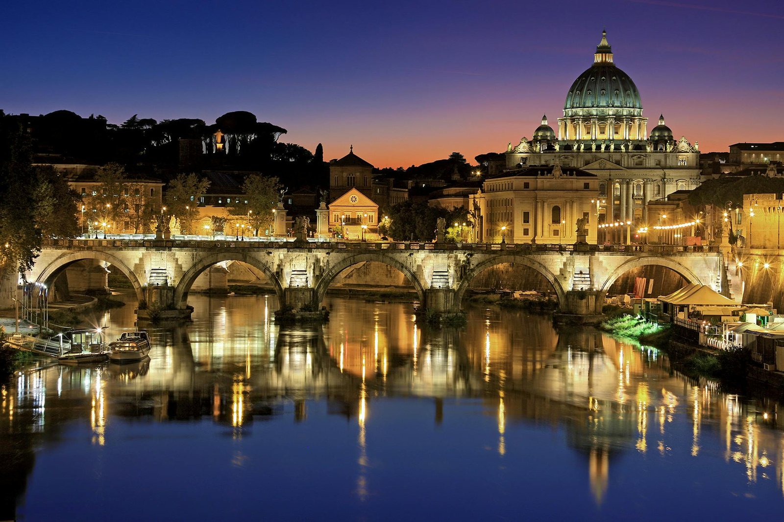 Vatican City at night the bridge lighted up